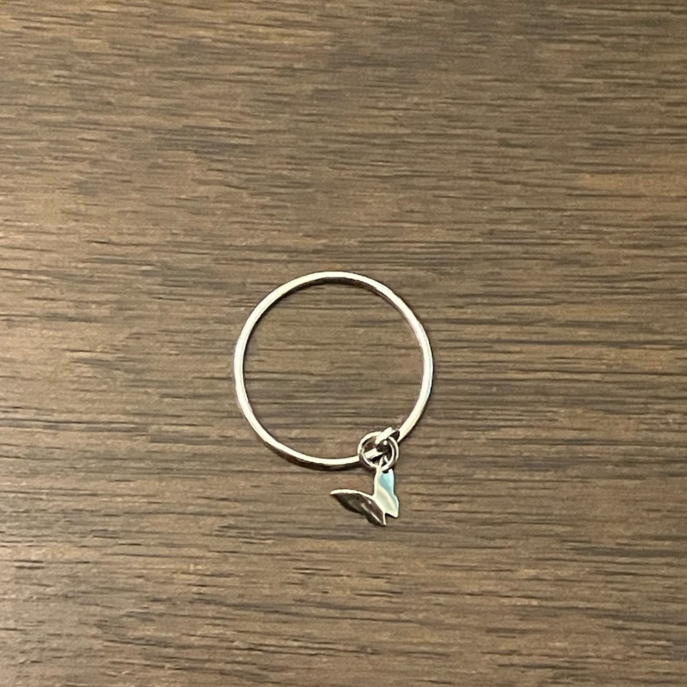 Silver Butterfly Dangle Charm Designed Ring